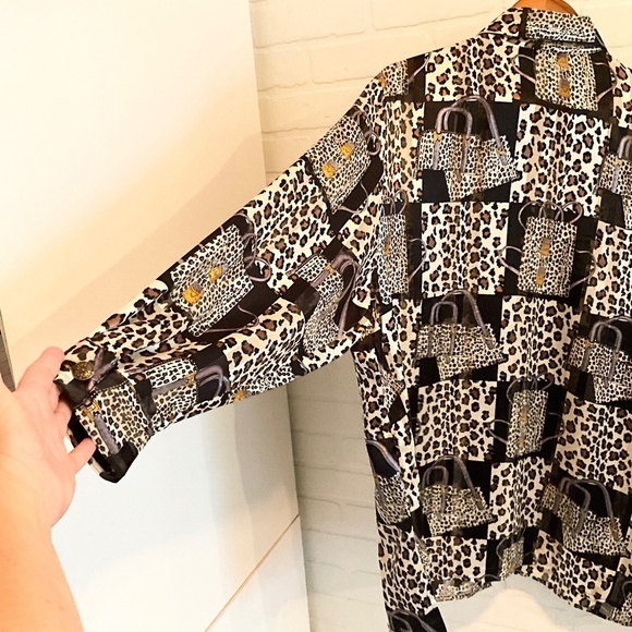 Vintage Button down shirt Long sleeve Mobwife Mixed Animal print Black Sheer 18 - Picture 14 of 14